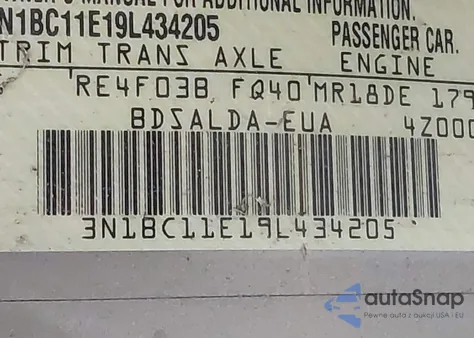 2009 Nissan Versa 1.8S z USA, uszkodzony, nr VIN 3N1BC11E19L434205